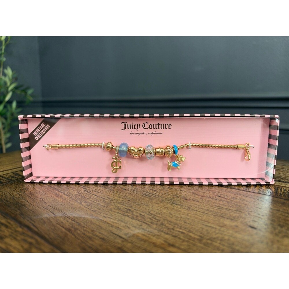 Juicy Couture Heritage Scottie Dog Charm Bracelet Gold Blue Y2K New in Box
